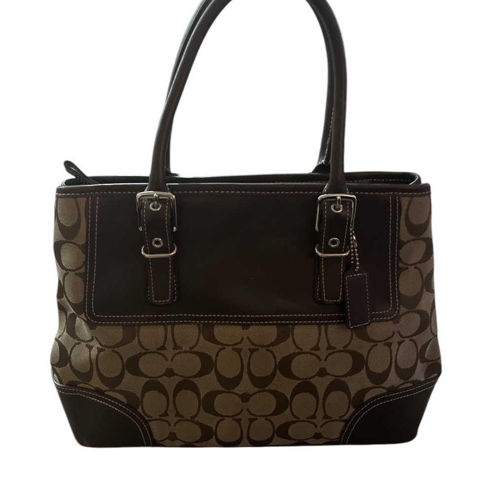 Coach Brown Monogram Tote with Structured Design